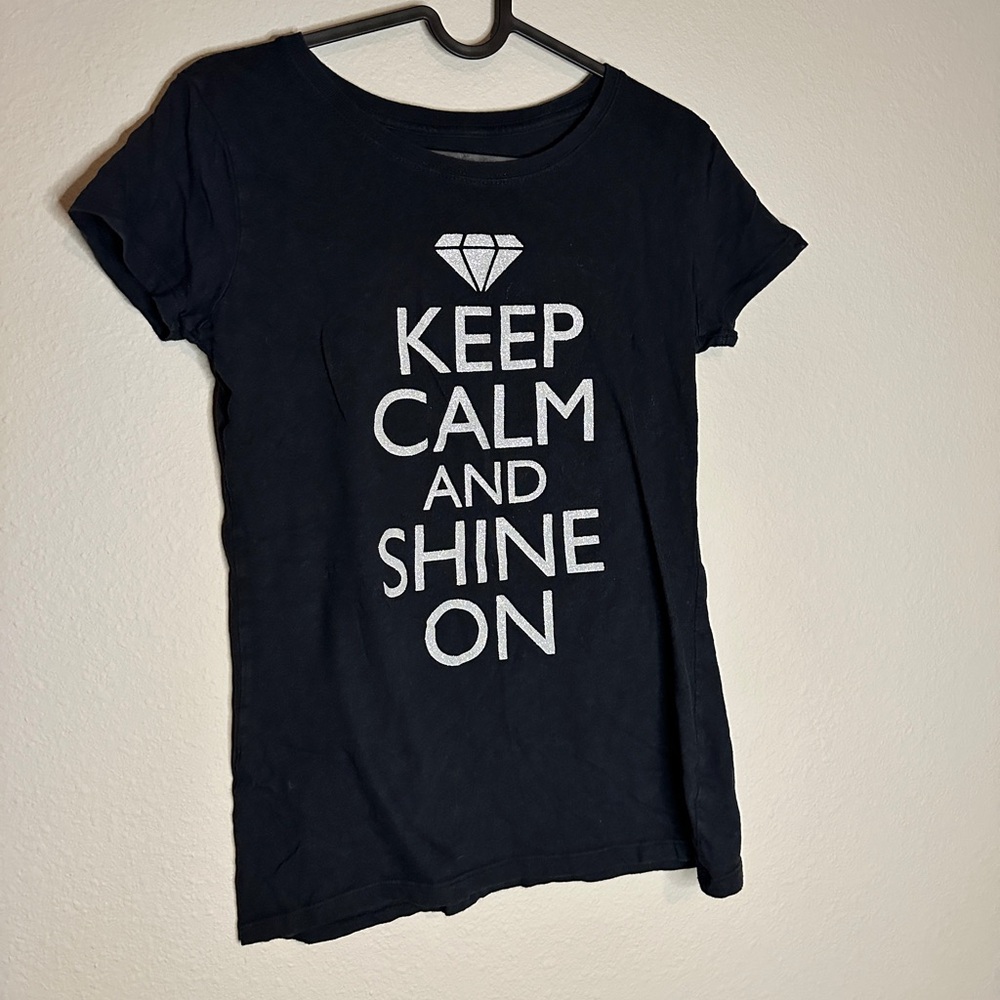 Girls Keep Calm and Shine On Black Tee XL t-shirt